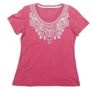 Legacy Falls coral tee shirt cream scroll detail scoop neck women's medium